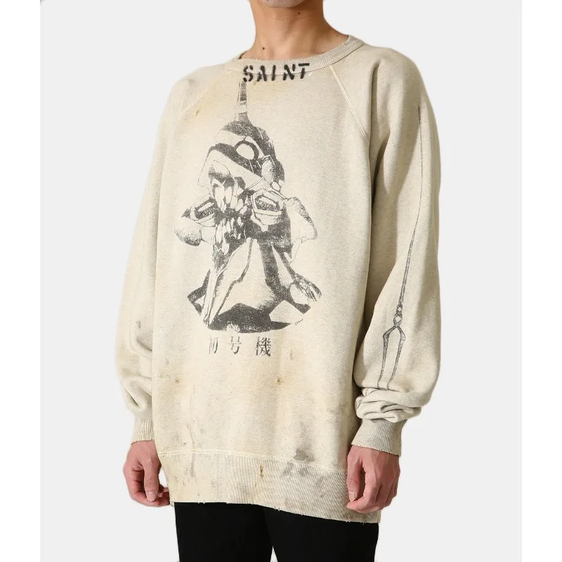 

Apricot Saint Michael portrait print Sweatshirts Men Women Best Quality oversized Retro vintage oversized Hoodie Hole Crewneck