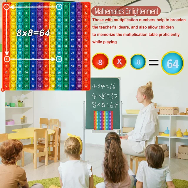 12x12 Multiplication 12+12 Addition Quick Push Fidget Math Games Pop Toys Silicone Rainbow Math Learning Educational Toy for Kid 3
