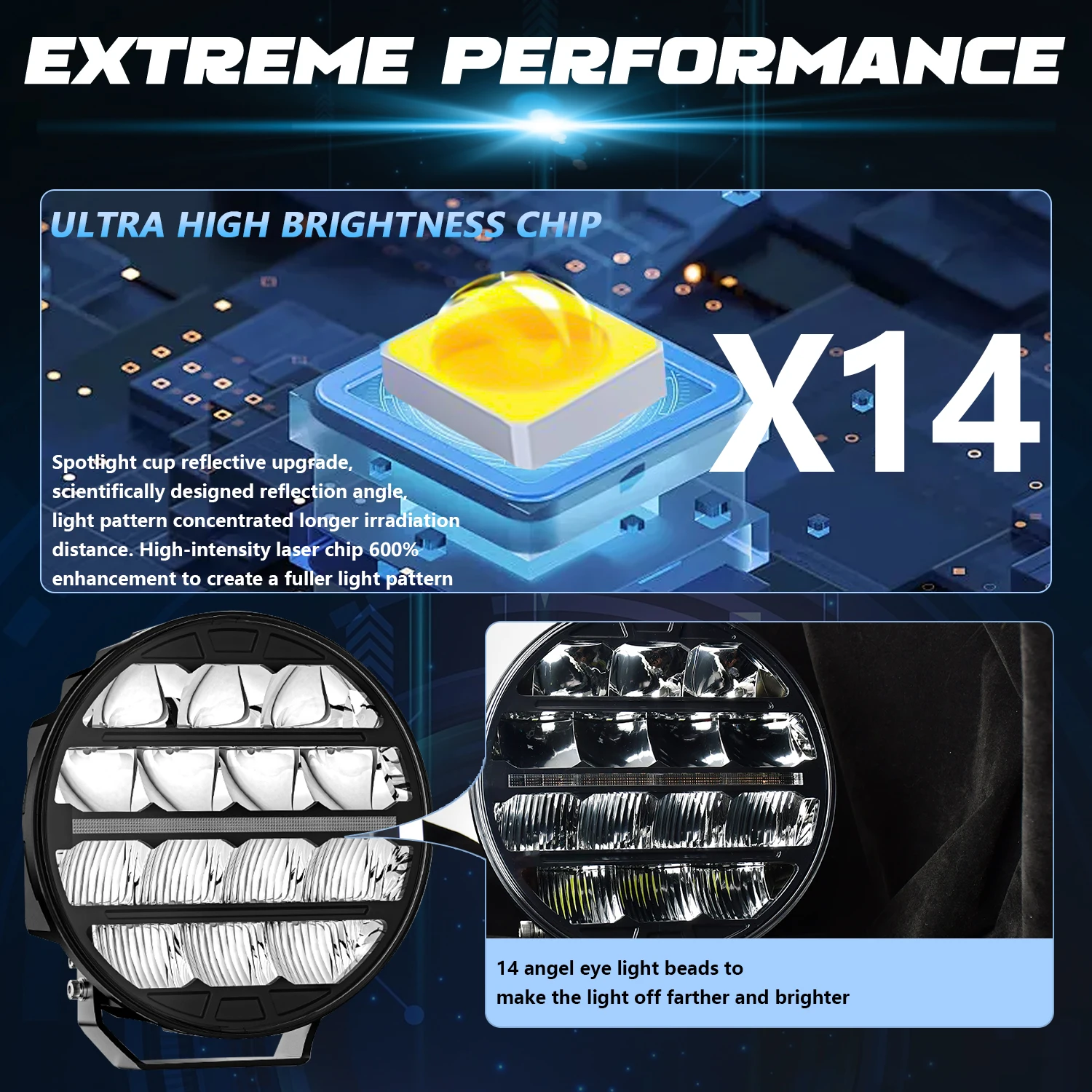 9Inch Work Headlight Bar Vehicle Len Demon Eye Light 6000K Spot Combo Barra LED