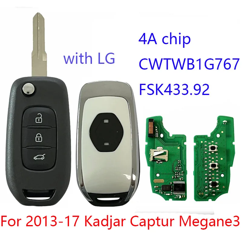 

FCC:CWTWB1G767 4A CHIP FSK 433.92MHz For Renault 2013-2017 Kadjar Captur Megane3 Remote Key / PCF7961M / HITAG AES /