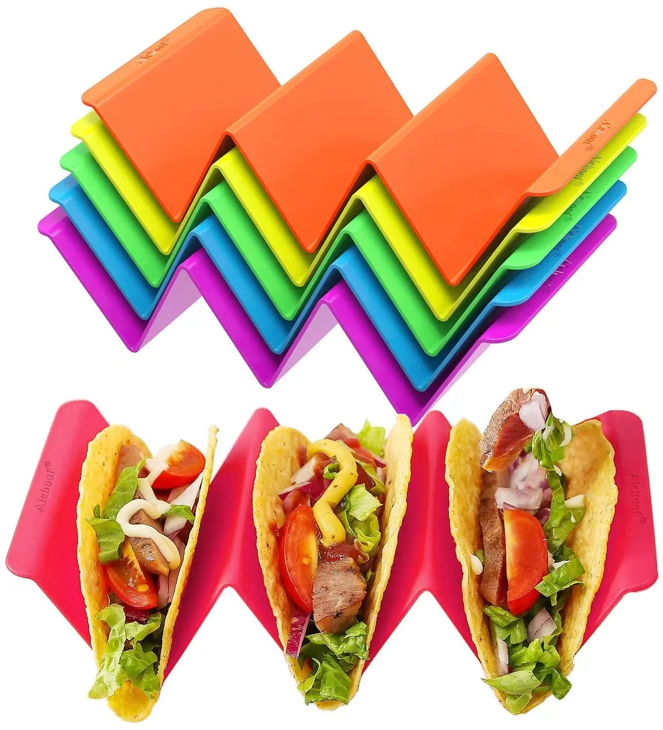 

Colorful Taco Holder Stands Wave Shape Tray Holder Premium Large Taco Tray Plates Holds Up to 3 Tacos Each For Dishwasher