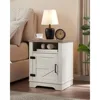 Farmhouse Nightstand,End Table with Barn Door,Nightstand WithOpen Shelf & Adjustable Shelf,Side Table,Bedside Cabinet 1