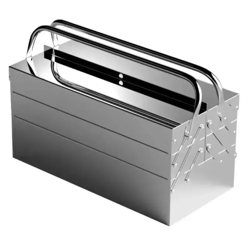 

Dual Handle Storage Box Multi-functional Stainless Steel Folding Toolbox Industrial Grade Electrician Special Side Open