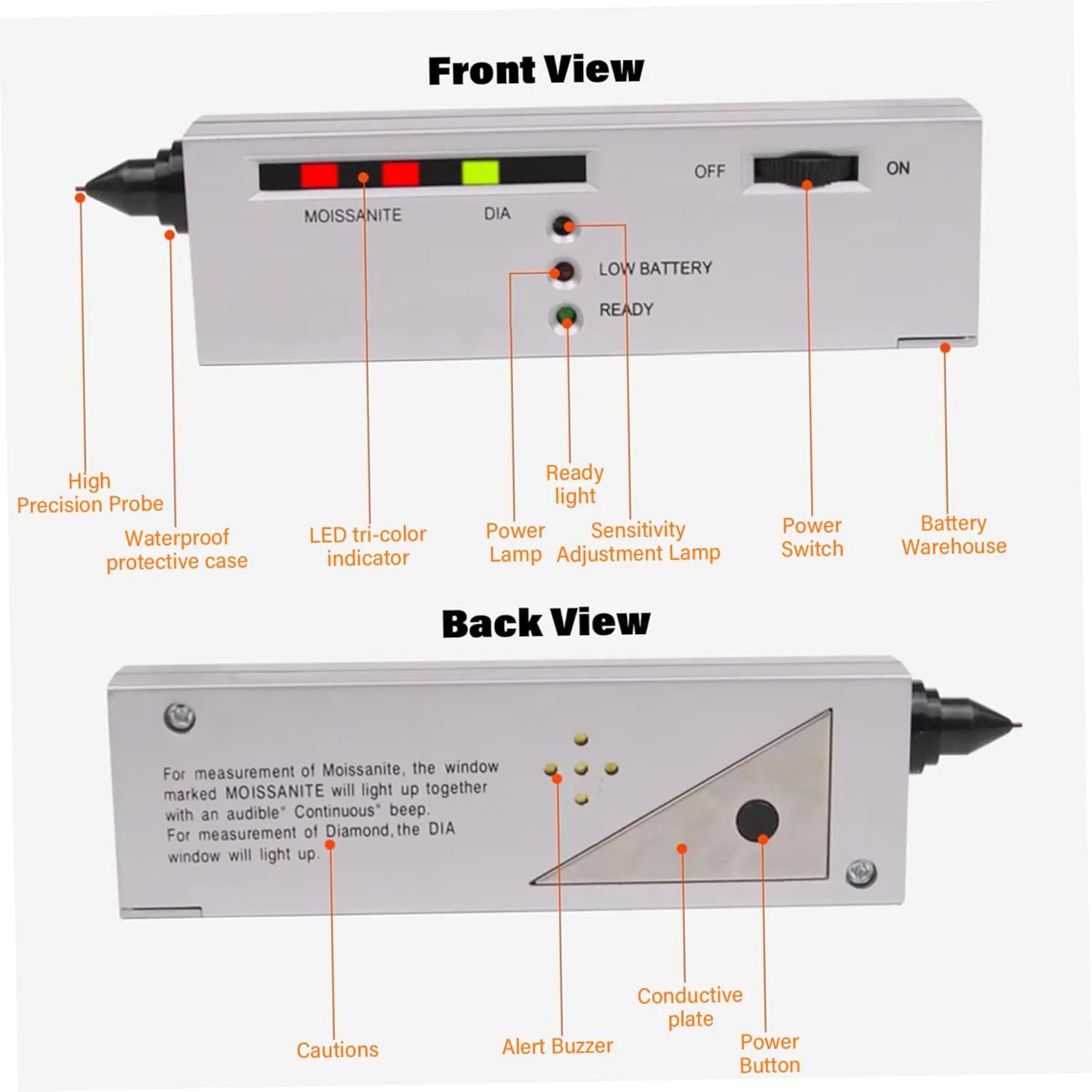 Portable Diamond Tester Tool - Quick Jewelry Gem Identification Pen for Diamond/Jade/Emerald/Crystal Testing