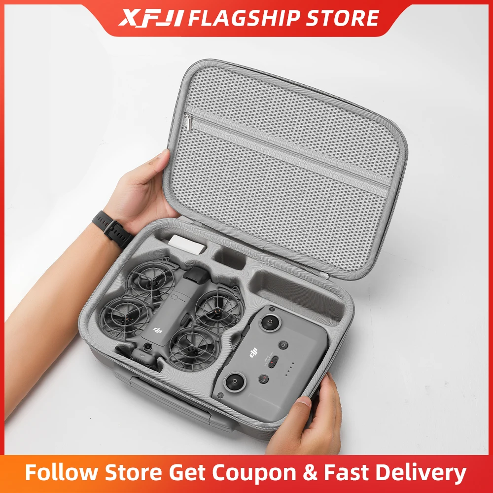 DJI NEO 2 드론 액세서리용 XFJI 여행용 정리 가방, 하드 쉘 PU 가죽 케이스, RC-N3 리모컨 보호용 숄더 파우치