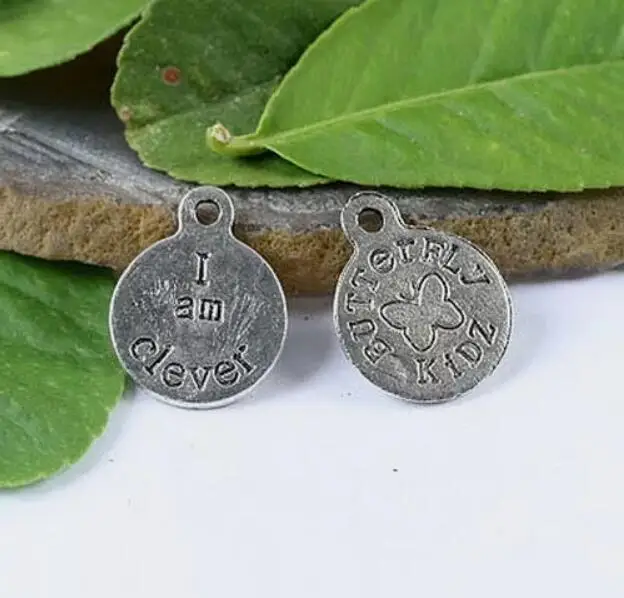 

25pcs 14.8mm Tibetan silver Two Side Letter crafted flat round charms h1056