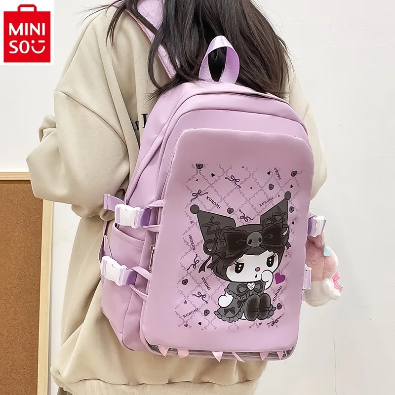 MINISO 2024 New High Quality Large Capacity Backpack Student Sweet Contrast Cartoon Kuromi Jade Gui Dog Storage Bag