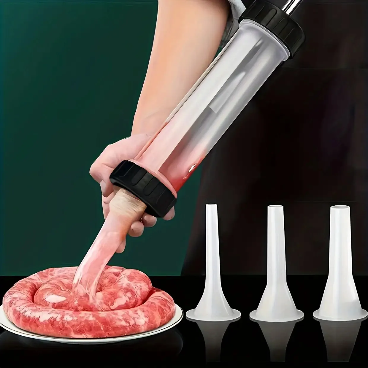 Large Capacity 3-Nozzle Manual Sausage Stuffer-Easy-to-Use Handheld Sausage Pump for Kitchen,Ideal for Making Various Sausages