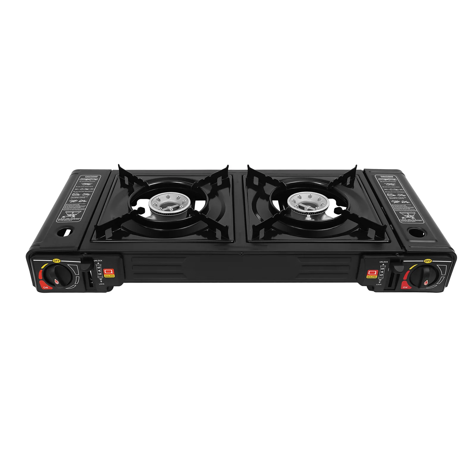 2,5KW Tragbarer Campingkocher 2 Brenner Butan LPG Gaskocher mit Backblech für Outdoor-Picknicks und Camping, Piezoelektrische Zündung – Detail 9