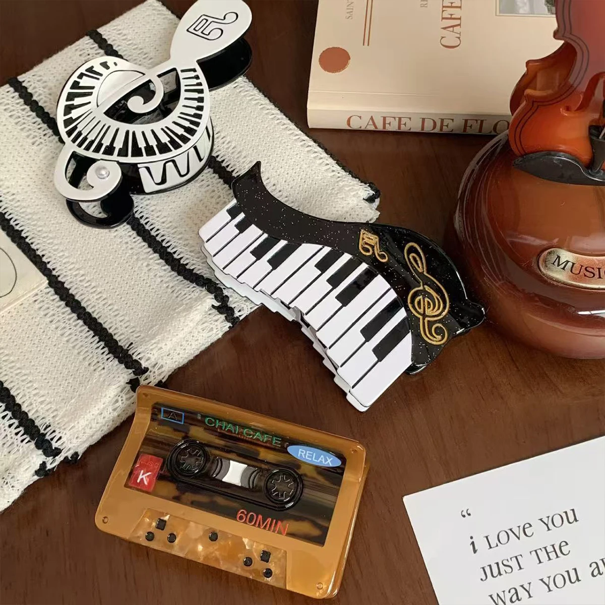 1 Stück französischer literarischer Haarspangen-Clip für Damen, Cello-Gitarren-Klavier-Acetat-Spleiß-Haarspangen-Clip, kreatives Haaraccessoire