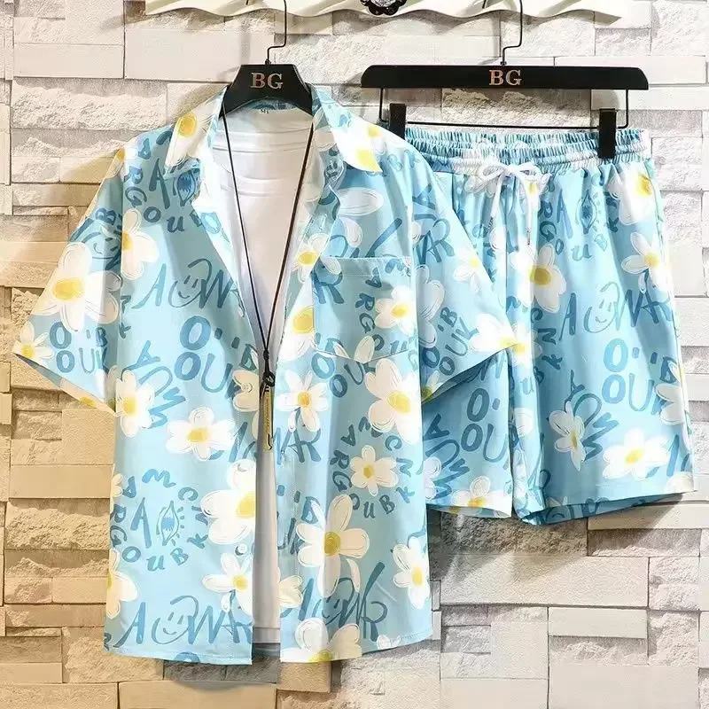thumbnail image 1 of Conjuntos de camisas para hombre, estampado gráfico, ropa de playa elegante, camisetas esenciales, pantalones cortos, trajes para hombres, Kpop, moda suelta 2024, genial, 1 of 4