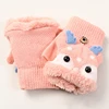 Children Winter Gloves Christmas Cartoon Elk Flip Half-Finger Mittens For Girl Boy Kids Warm Plush Lined Fingerless Glove 4