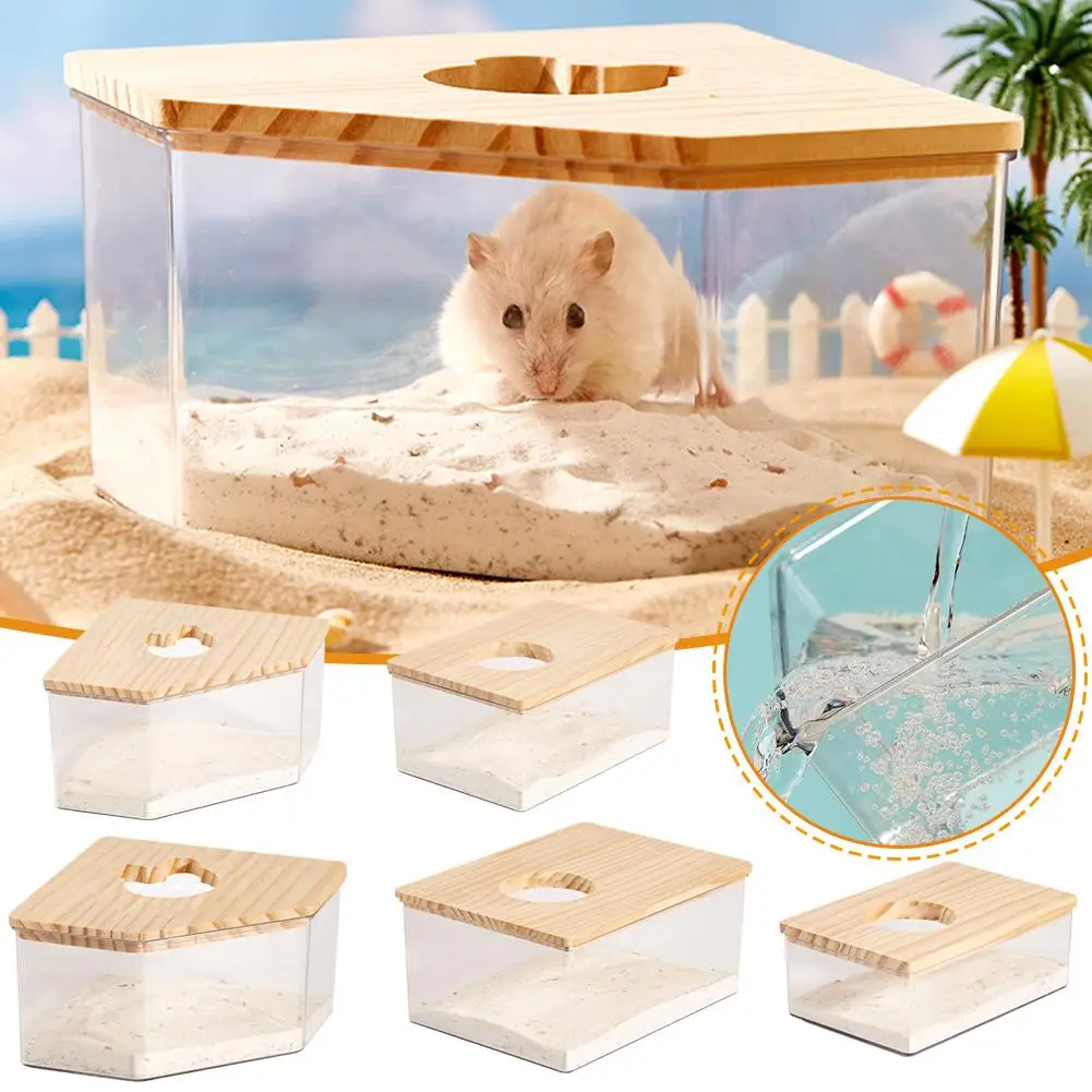 HamsterBathroomHouseSandboxWoodplasticFullTransparentPet