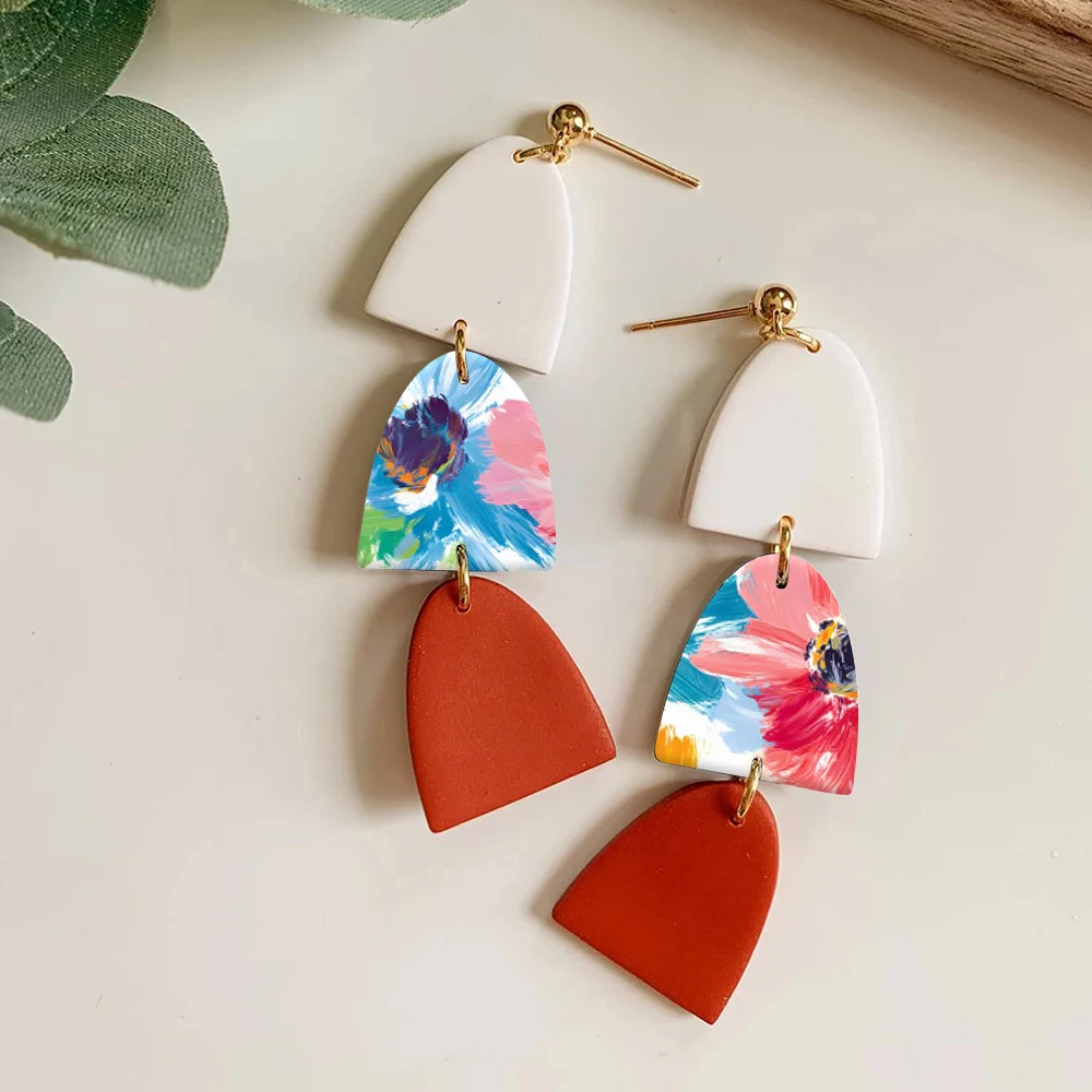1pcs 폴리머 클레이 전사 시트-다채로운 꽃 프린트 DIY 쥬얼리 만들기, 폴리머 클레이, 수지, 부드러운 클레이 귀걸이와 호환 가능