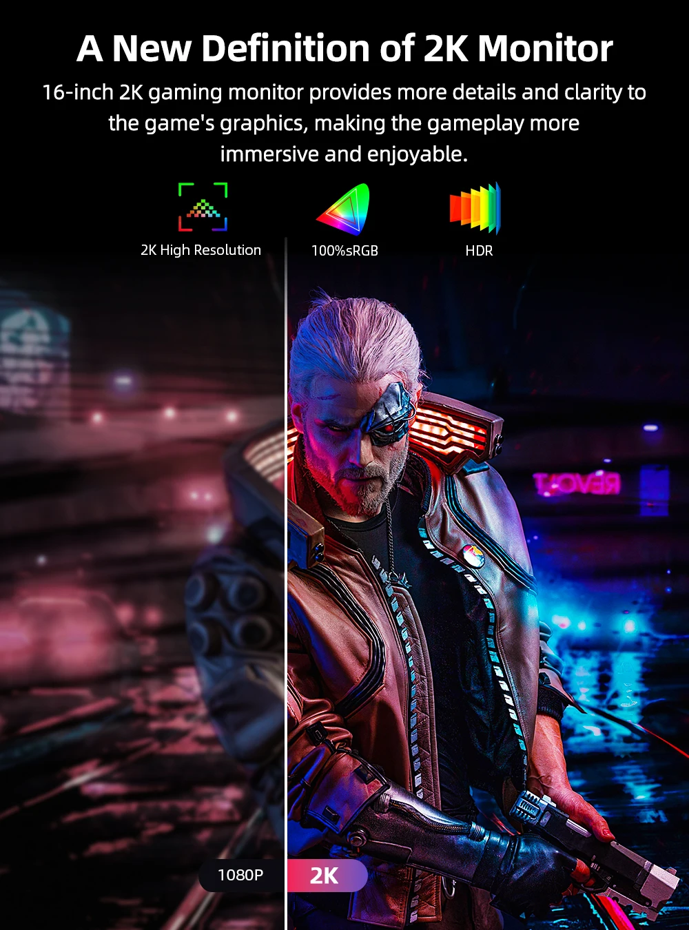 Фото UPERFECT UPlays J2 120 Гц 2K портативный игровой монитор 16-дюймовый монитор для ноутбука 2560x1600 500 нит HDR FreeSync с VESA и умным чехлом Матовый IPS Eye Care Внешний второй экран для коммутатора Huawei Xiaomi №4