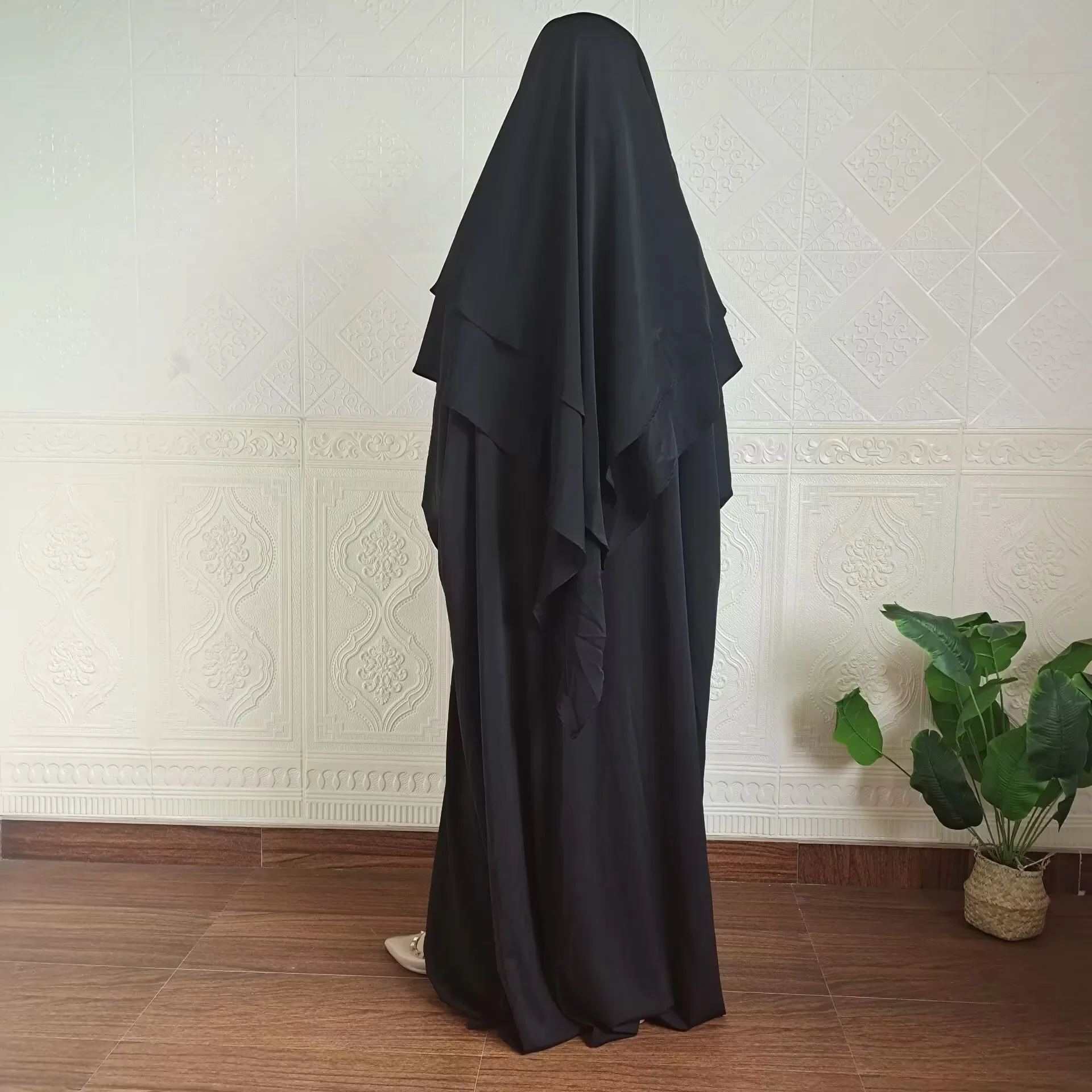 2 Layer Abaya and Khimar 2 Piece Jilbab Set Ramadan Hijab Dress Muslim Women Prayer Clothes Turkey Islam Dubai Niqab Djellaba