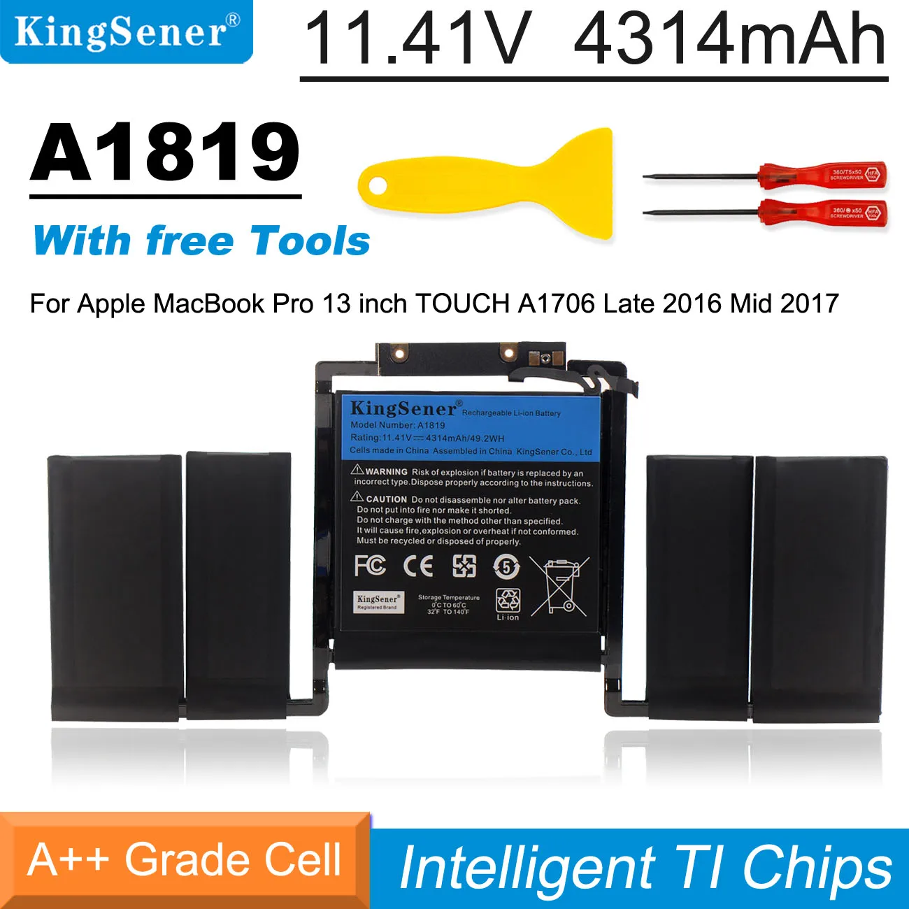 Batteria Kingsener A1819 Per Apple Macbook Pro 13 ''Touch Bar A1706 Fine 2016 Metà 2017 Emc 3071 Emc 3163 Mlh12Ll/A Mpxv2Ll/A