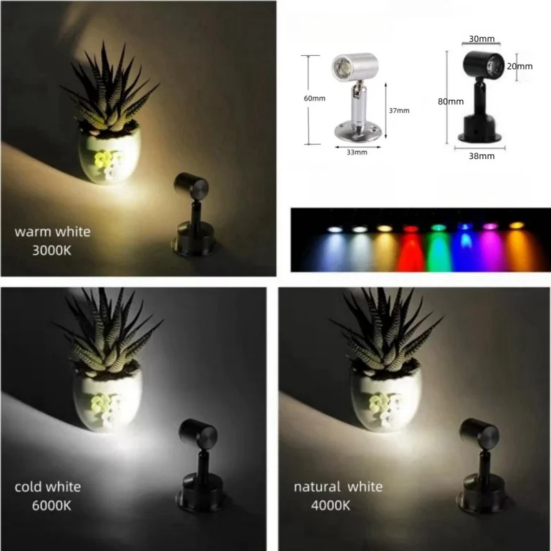 LED MINI Spotlight 3W DC12V Cabinet Ceiling Light for Jewelry Showcase Display Interface Shop Interior Toy Decoration Desktop
