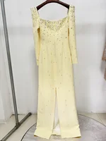 HIGH QUALITY Newest Fashion 2026 Designer Vestido Women's Square Collar Beading Diamonds Long Sleeve Maxi Dress - Image 4