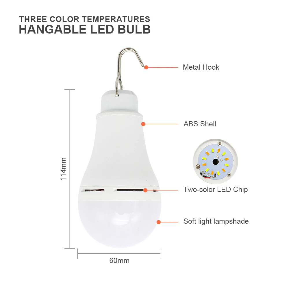 Outdoor 6W USB Powered LED Light Camping 3 Colors Adjustable Dimmable Bulb For Fishing Hiking Tent Emergency Night Lamp 1pcs