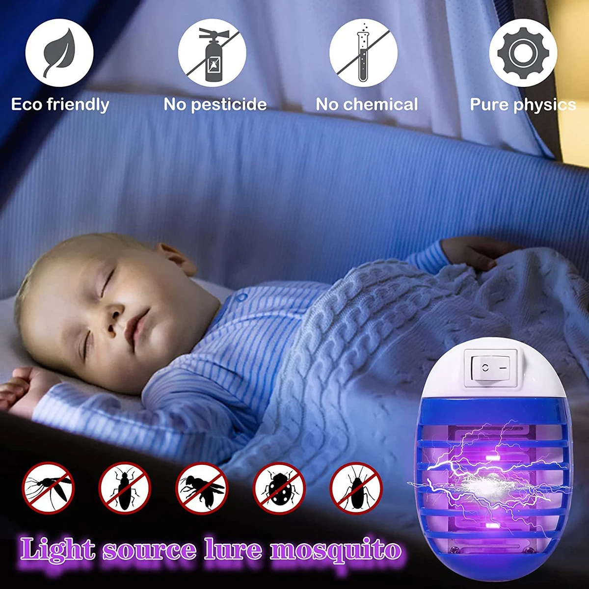 Plug In Bug Zapper Indoor Flying Insect Trap,Electronic Mosquito Zapper Gnat Traps With LED Light For Bedroom,Kitchen,Office_voghion.com
