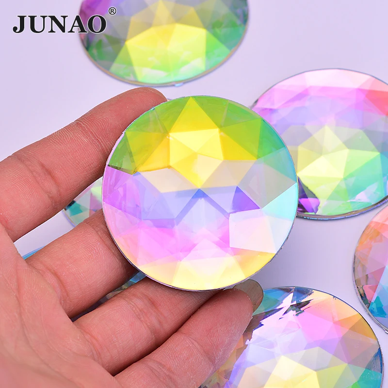 20 Stück 52 mm große AB-Kristall-Strasssteine, rund, großer Strass-Diamant, flache Rückseite, Acryl-Edelsteine, nicht nähen, Kristallsteine, DIY-Handwerk