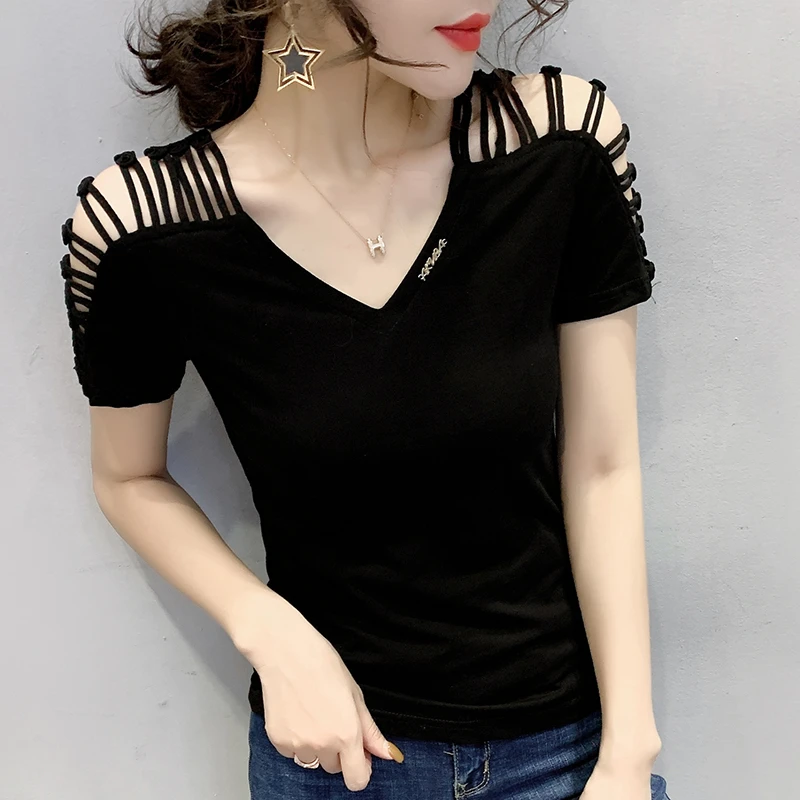 Tops con hombros descubiertos para mujer, Harajuku de manga corta, camiseta blanca de sin tirantes 12F - AliExpress