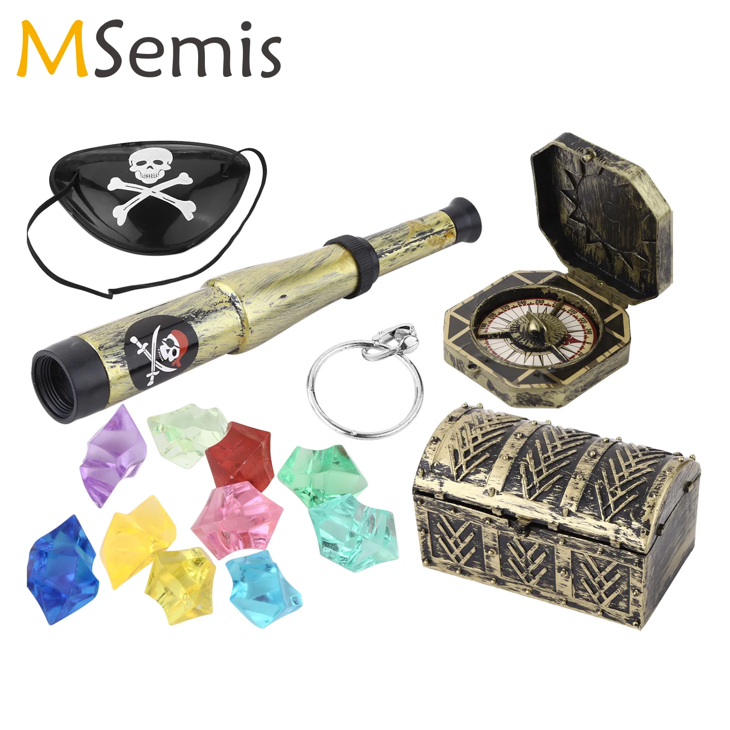 Children Pirate Costume Accessories Sets Kids Compass Telescope Eye Patch Earring Halloween Captain Cosplay Party Theme Props