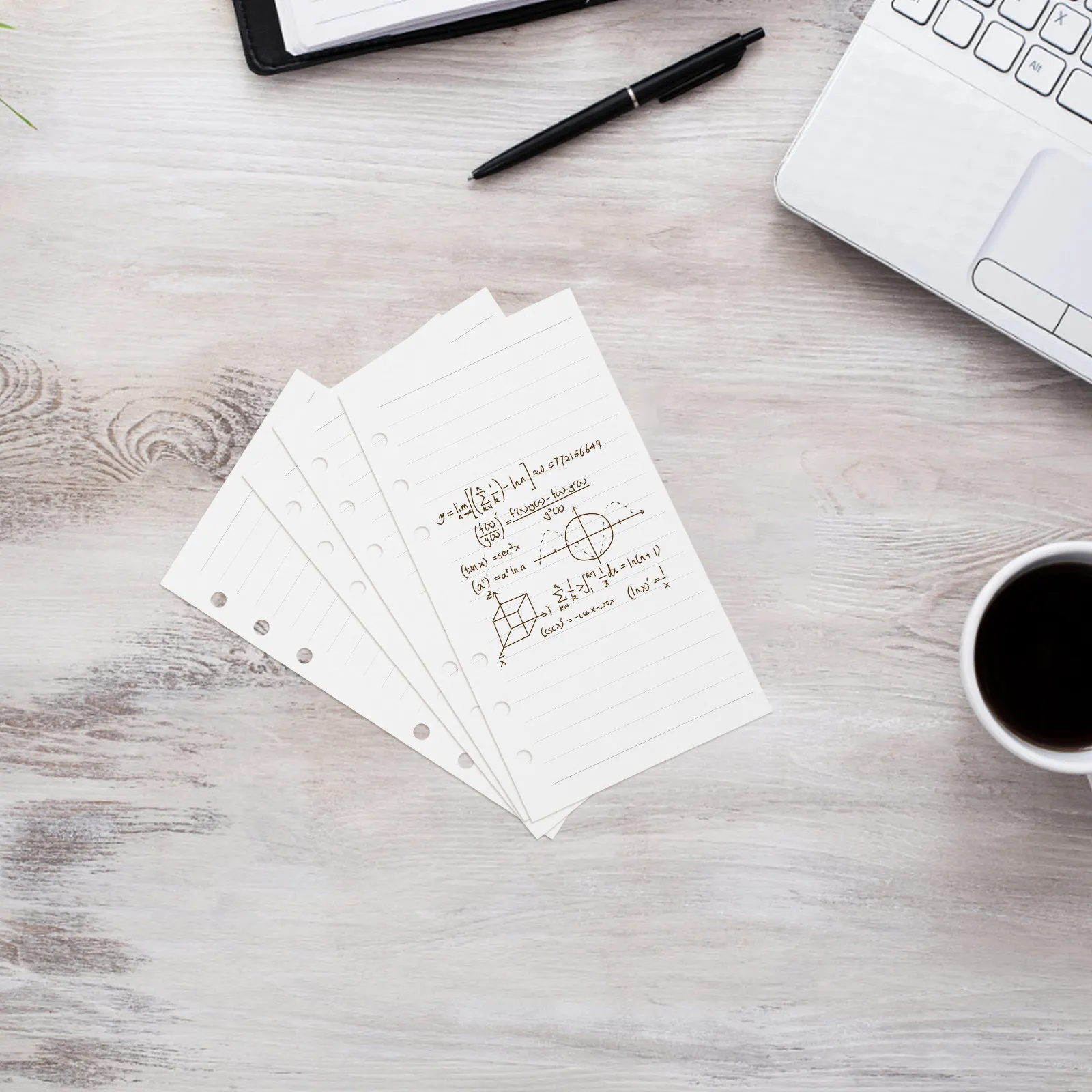 45매 A6 6공 루즈리프 용지 리필, 줄지어 있는/격자형 노트 바인더 속지, 사무실/학생용