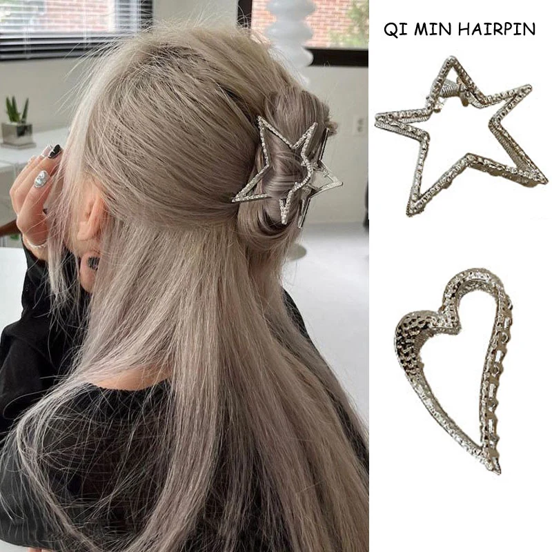 Y2k New Metal Star Hair Claw Clips Sweet Shark Clip Clamps Metallic Hollowed Stars Geometric Grab Girls Women Hair Accessories
