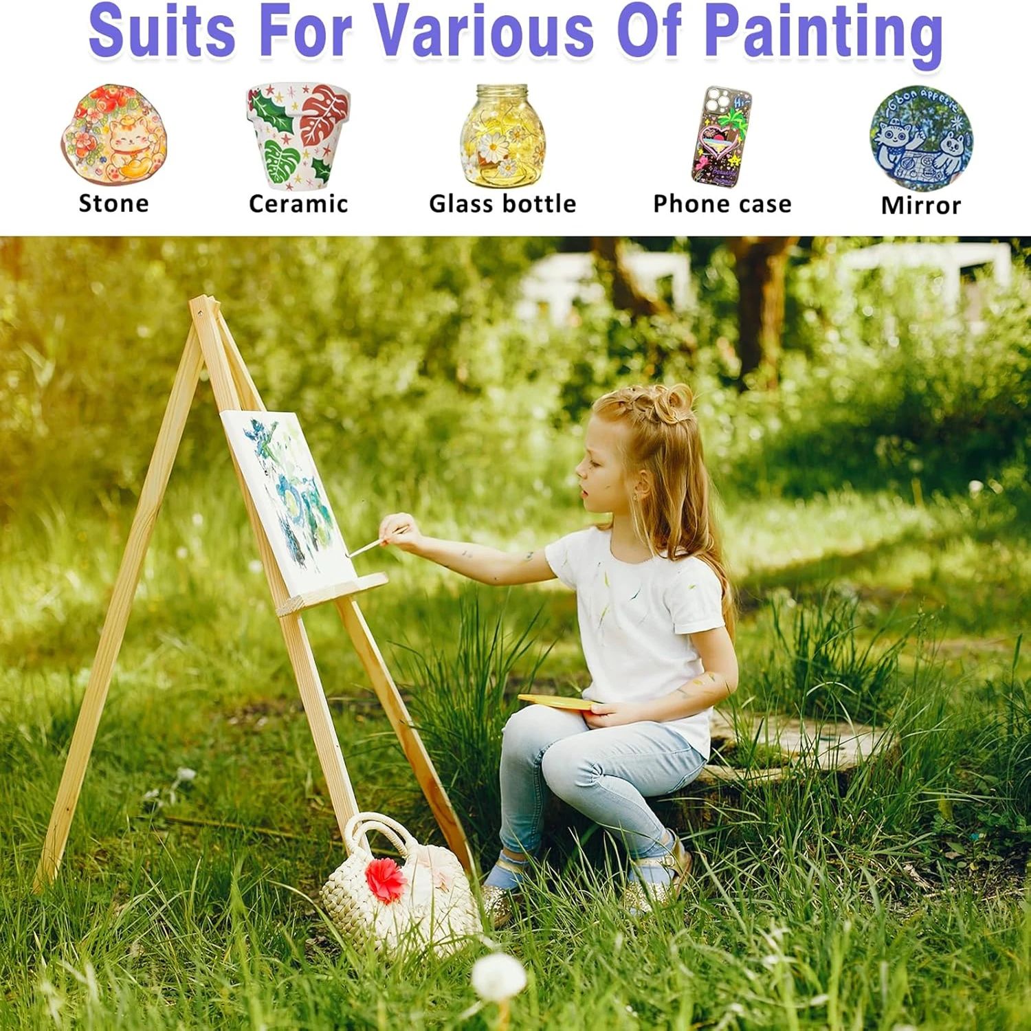 Acrylic Glass Paint Set with 6 Brushes, 1 Palette, 12/24 Colors 12ml,Stain Glass Paints for Wine Glass, Waterproof Acrylic Paint 5