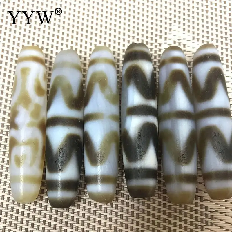 

2pcs/Lot Drum Natural Tibetan Agate Onyx Stone 12*58mm Tiger'S Teeth Pattern Dzi Beads For Men Women Lucky Jewelry Making 2023