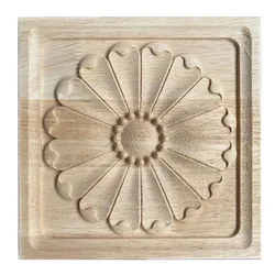 6-28CM Vintage Pattern Carved Onlay Applique Home Decoration Accessories Decor Solid Wood Engraved Square Decorative Flowers