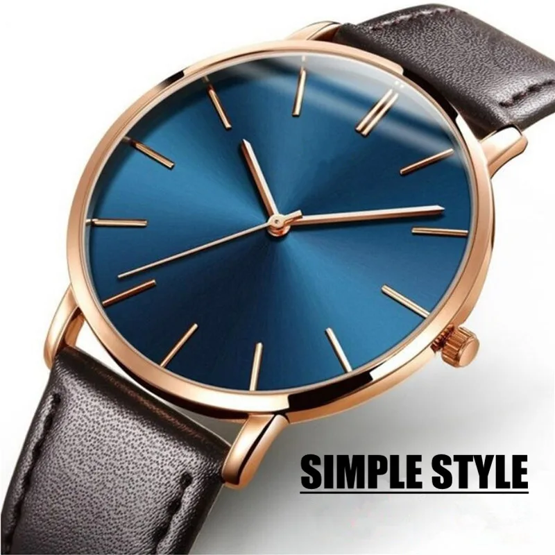 Minimalist Unisex Elegant Leather Strap Quartz Wristwatch