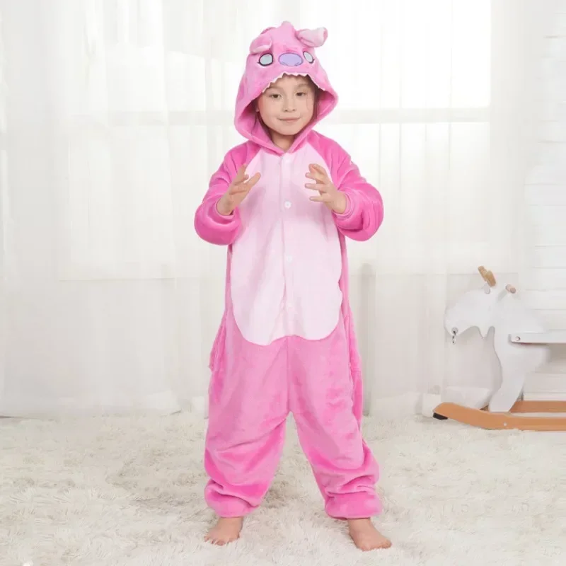 

Stitch Kigurumi Pajamas Onesie Kawaii Kids Pajamas for Girls Thicken Flannel Warm Soft Overall Onepiece Night Home Sleepwear