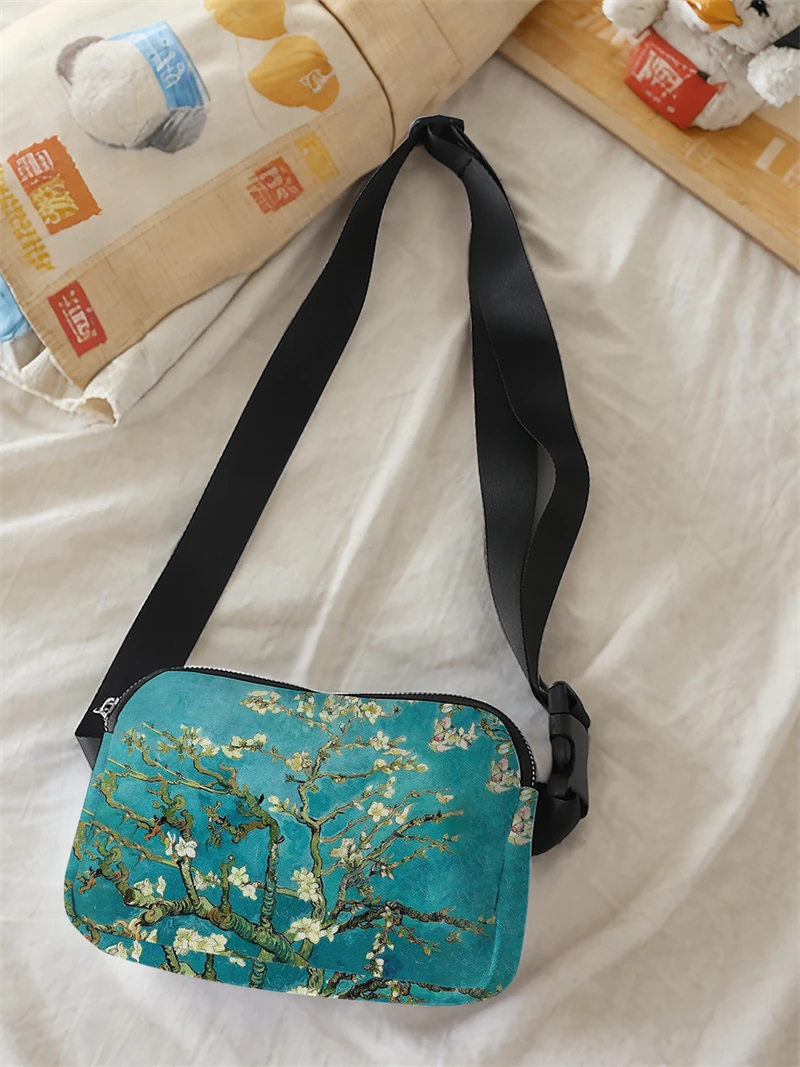 1pc,white floral pattern fashionable adjustable crossbody bag, neutral sports waist bag, suitable for running