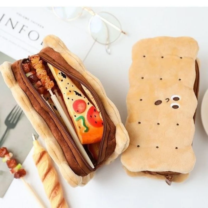 

Kawaii Pencil Case High Capacity Plush Cookies Pen Bags Cute Cartoon Brown Pen Box for Girls 0ffice School Supplies Stationary