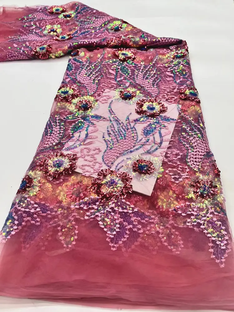 

LHDN05 Good quality African net lace fabric with sequins,wholesale embroidered French tulle lace fabric for party/wedding dress