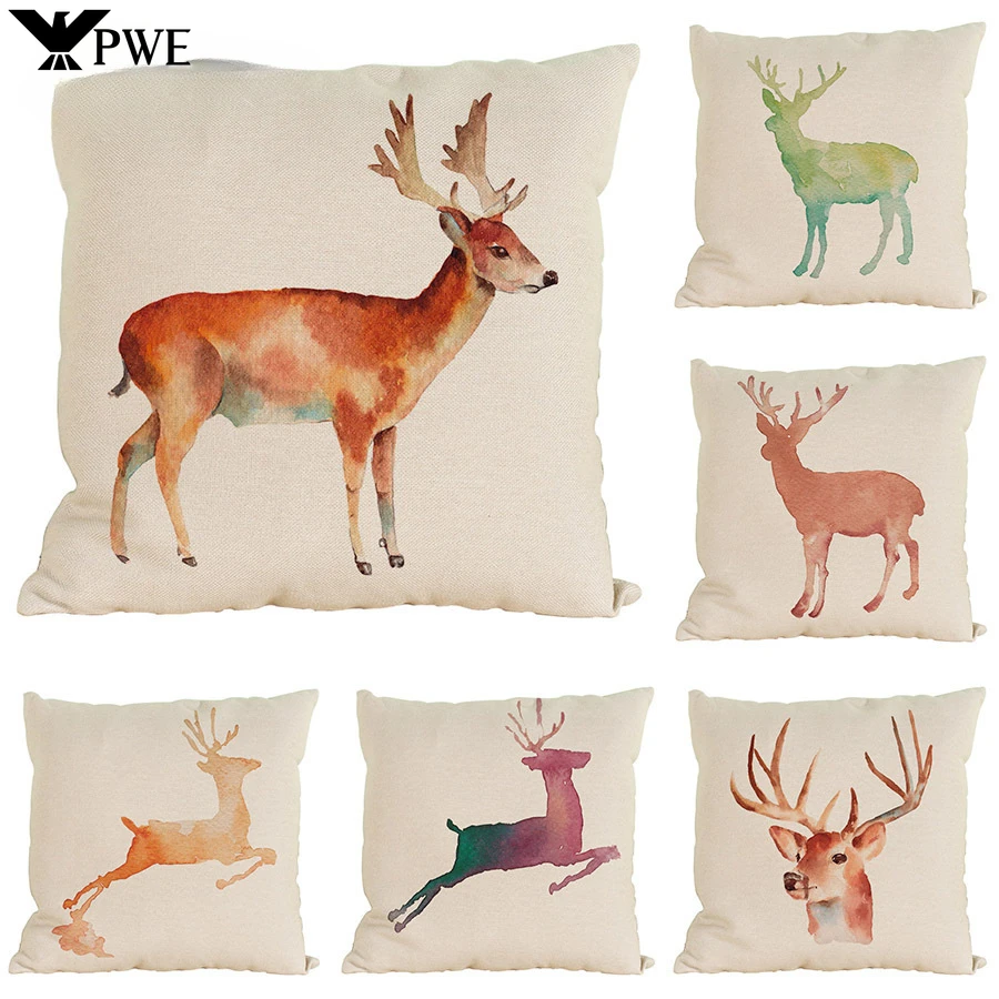 

Colored Moose Linen Pillowcase Car Office Seat Cushion Cover Living Room Sofa Club Decorative Pillowcase 45*45cm