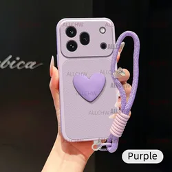 Love Heart Leather Shockproof Phone Case with Hand Strap for Honor 600 Pro (Purple)