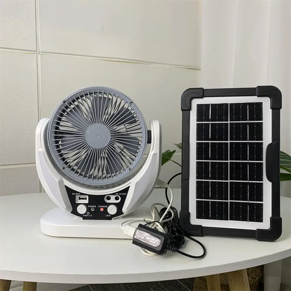 

Solar Energy Electric Fan AC/DC Rechargeable Table fan Outdoor with LED USB Ports Home Office Cooling Air Fan Household Desk