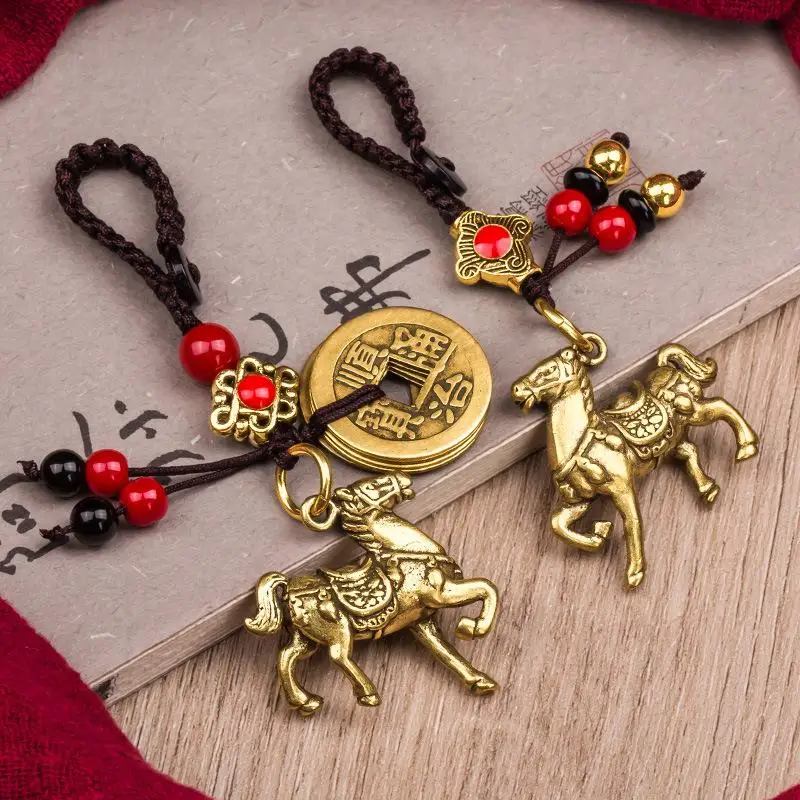 2026 Year Of Chinese Zodiac Horse Lucky Pendant Keychain Copper Feng Shui Wealth Key Ring Women Men Bag Charm Jewelry Gift