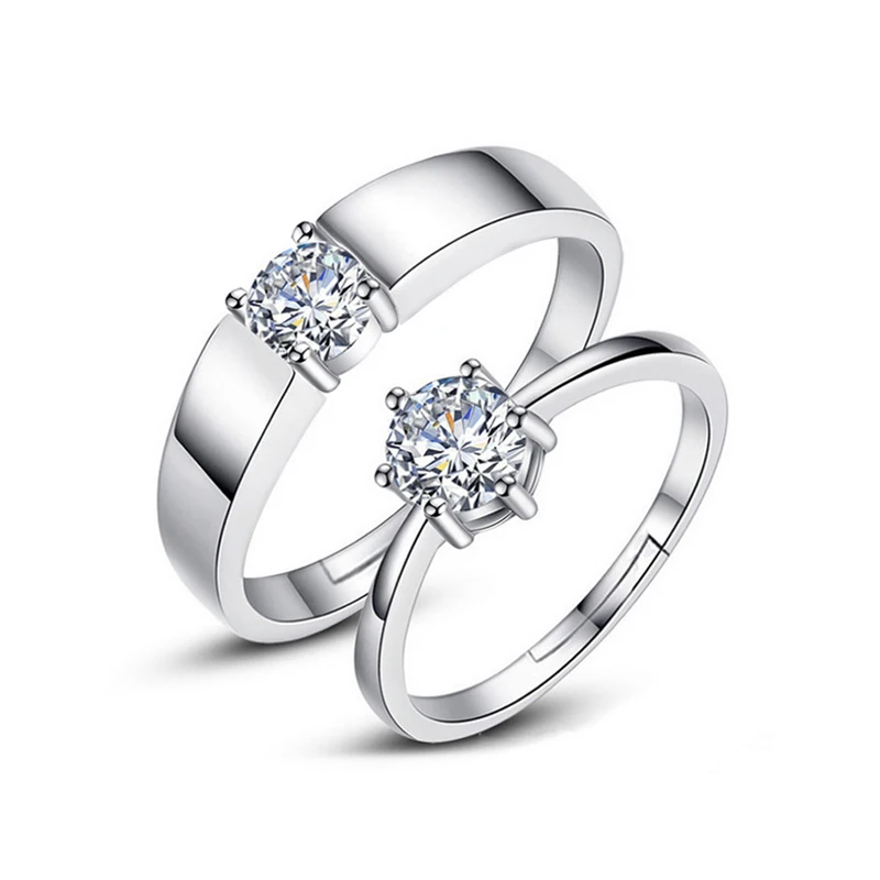 MULICHEN Adjustable Couple Ring Classic Engagement  Platinum Plated Valentine Gift Zircon Jewelry Sets For Woman