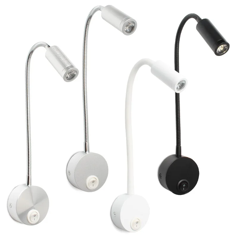 Bedside Reading Lamp Variable bending 3W LED Book Lamp Warm White wall Night light 90-260V fixtures Spot LED Cord led wall lamp