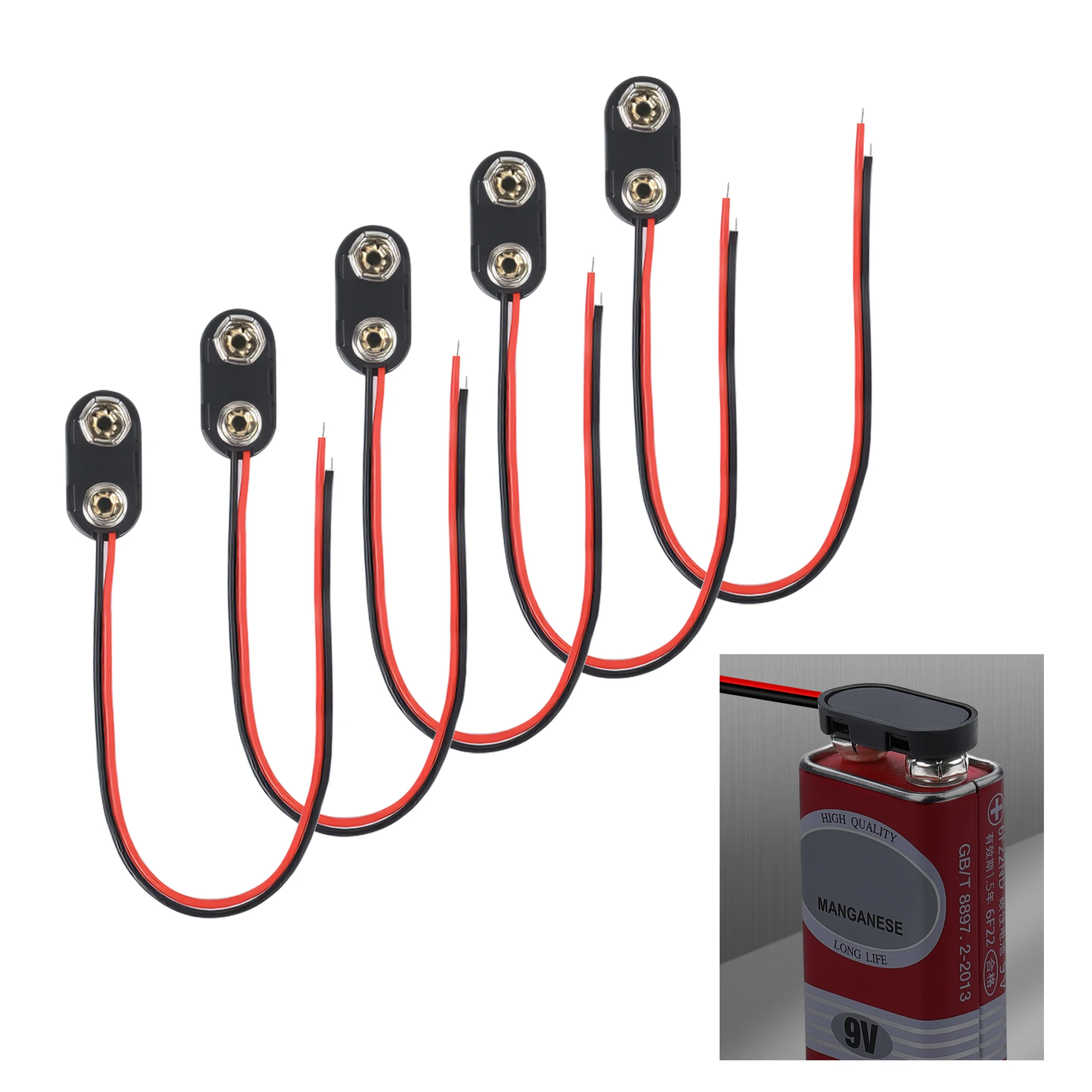 ขั้วต่อแบตเตอรี่ 9V แบบ I-Type 5 ชิ้น คลิปหนีบแบตเตอรี่ 9 โวลต์ ขั้วต่อคลิปหนีบแบตเตอรี่ 9V พร้อมสายไฟและตัวเรือนพลาสติกแบบแข็ง 1