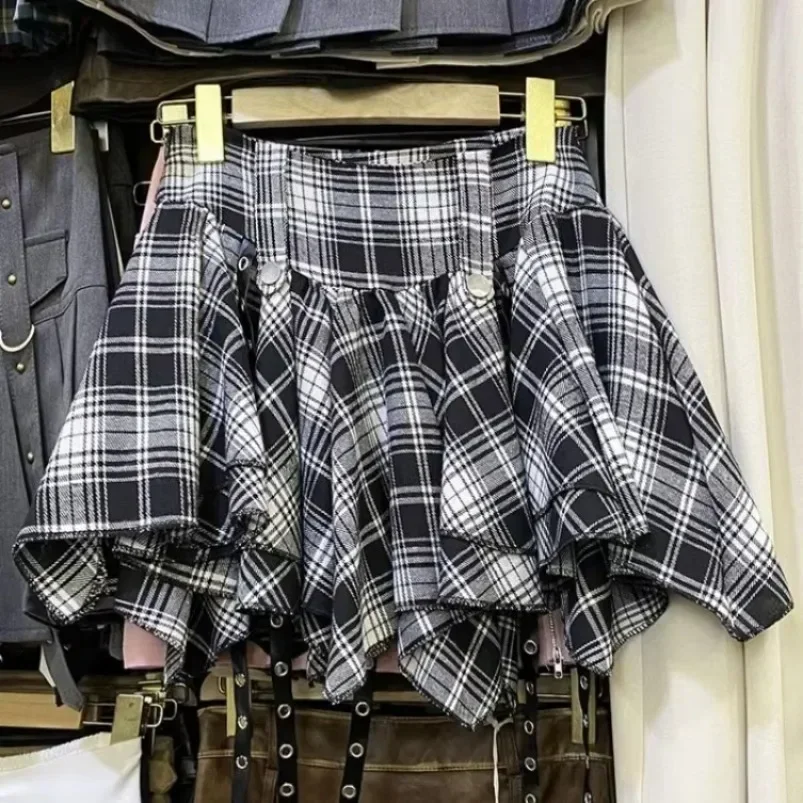 【Y2K】Lapaki Paka Plaid A-pleated skirt Y2K Plaid Pleated High Waist Mini Skirt