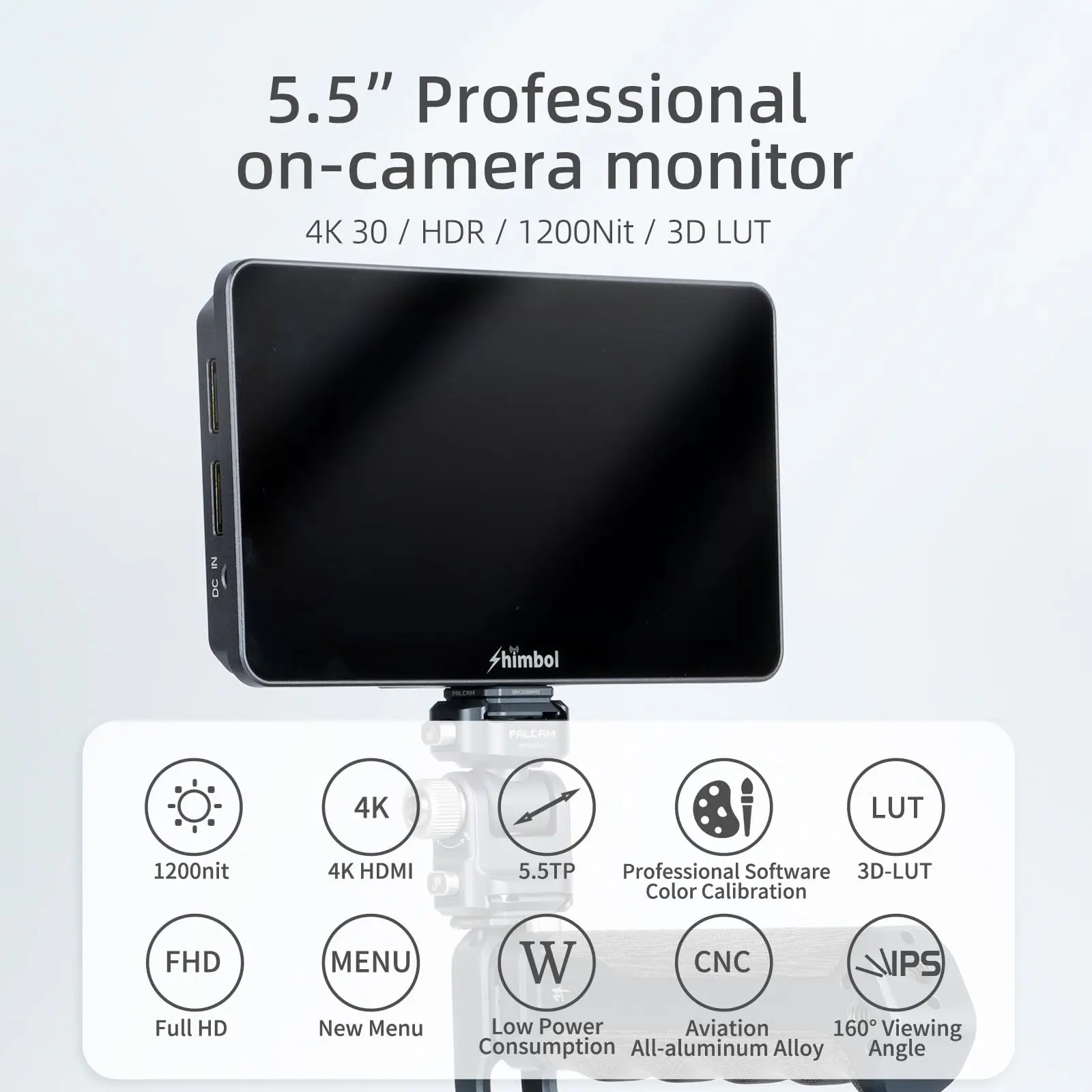 On-Camera Field Monitor 3D LUT 4K HDMI HDR Touchscreen 1200nits 4K HDR HDMI Aluminum Shell For DSLR Cameras