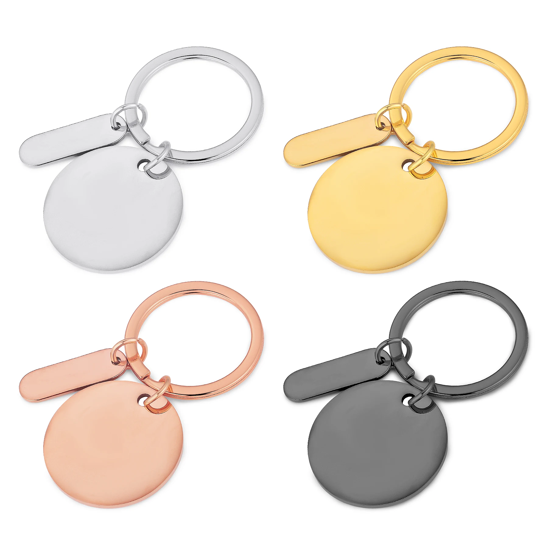 3Pcs Polished Stainless Steel Round Charms Keychains for DIY Engraving Fashion Simple Pendant Accessory Birthday Gift Wholesale