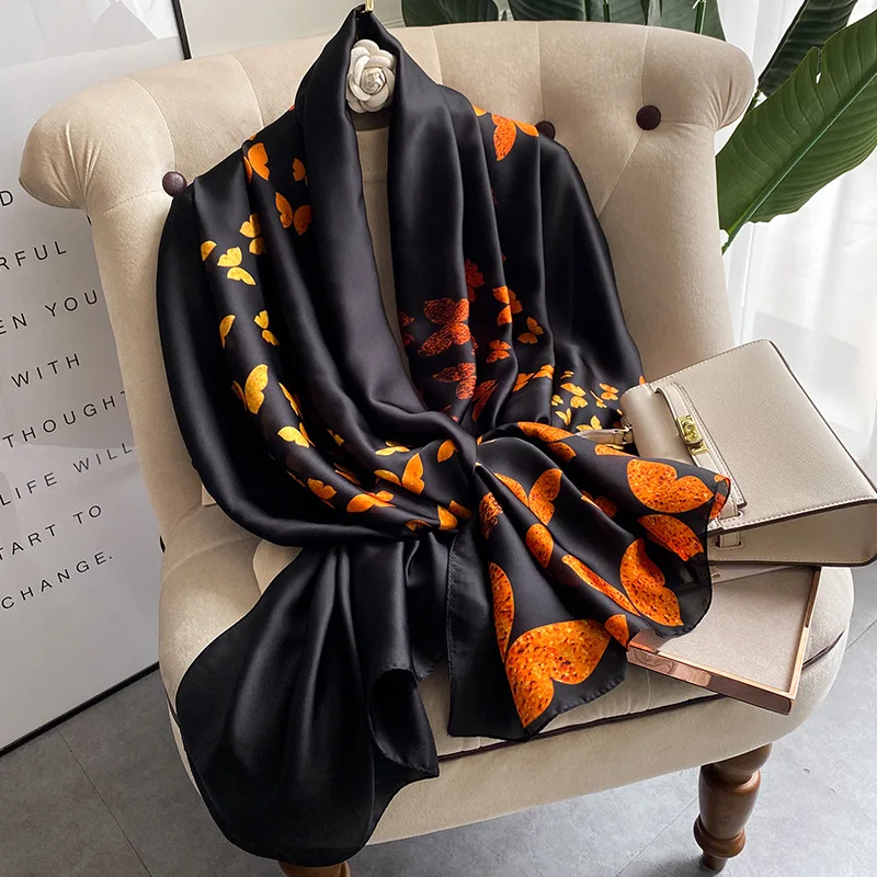 

Роскошные шали Bandannas, европейские и американские шали 180x90 см, модное пляжное полотенце с цветами на все сезоны, атласные шелковые шарфы с популярным принтом