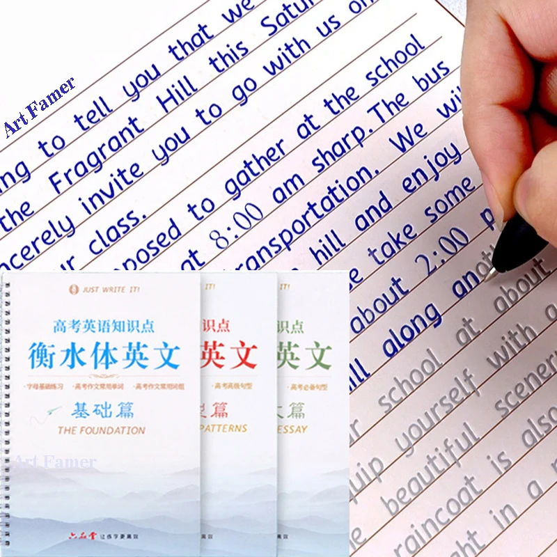 3 Books/Set English Italic Groove Practice Copybook Handwriting Practice Book English Calligraphy Alphabet Word Reusable Book